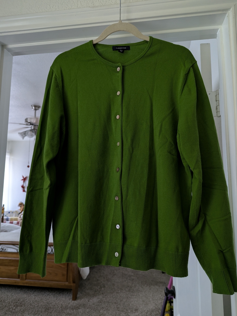Lands' End Bright Green Crewneck Button Cardigan